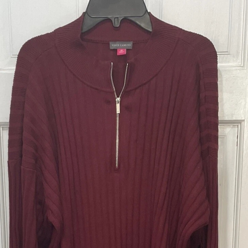 Vince Camuto Long Sleeve Deep Red 1/4 Zip Ribbed Sweater Size 2X